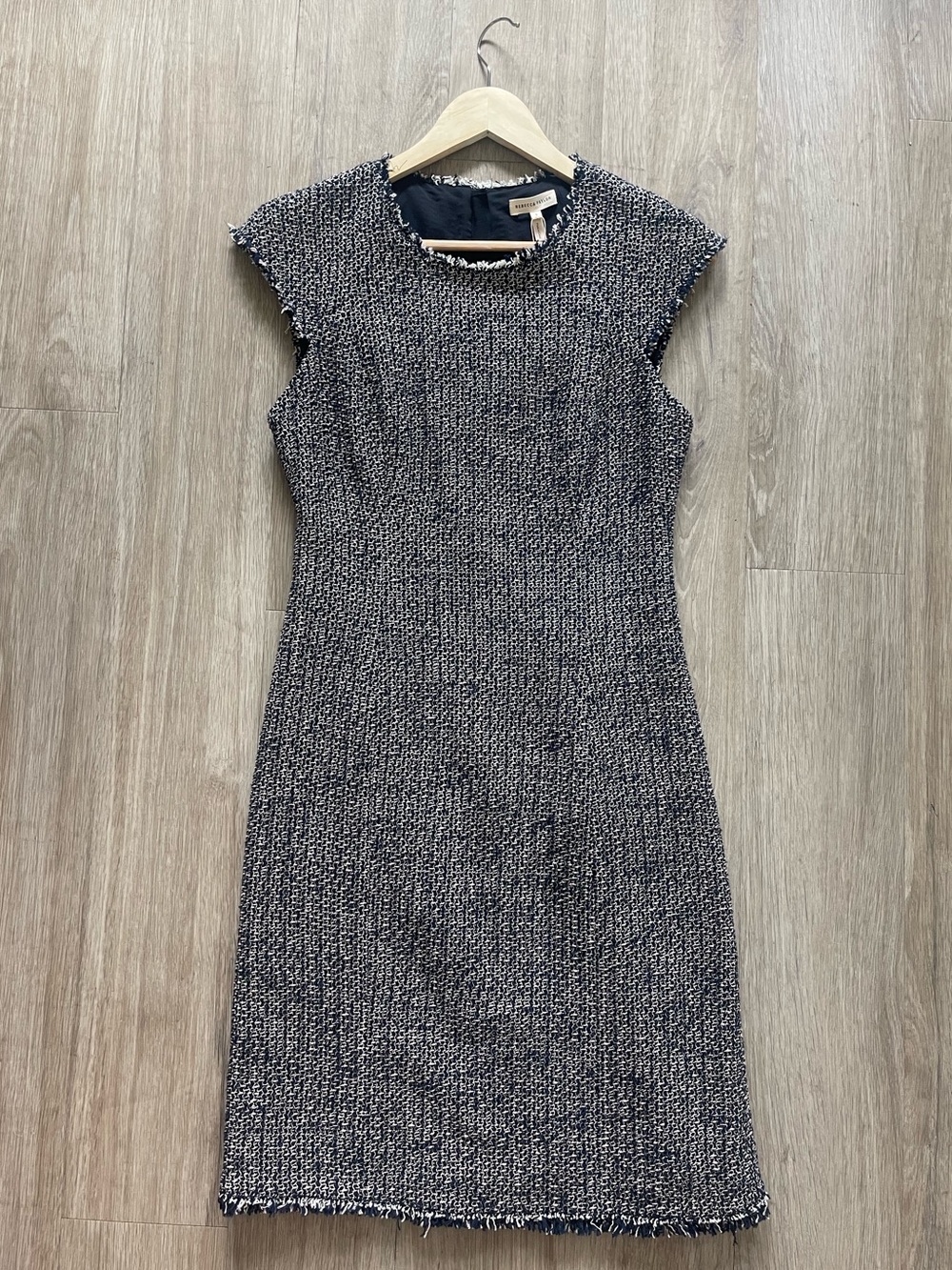 NWT Rebecca Taylor Confetti Tweed Sheath Dress Navy Cream Size 6